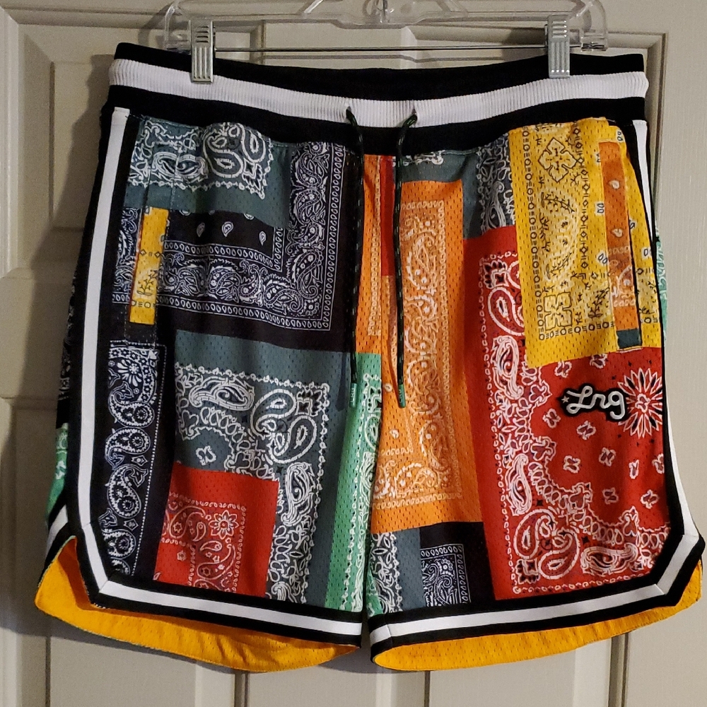 LRG Strictly Script Roots Mesh Shorts. Men's Size Medium. Multi Color.
